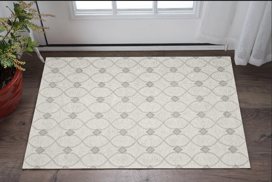 5' X 7' Ivory Hand Tufted Wool Ogee Indoor Area Rug