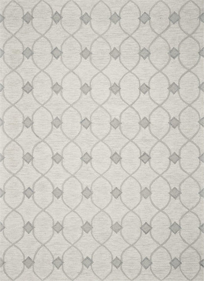 5' X 7' Ivory And Gray Wool Ogee Hand Tufted Area Rug