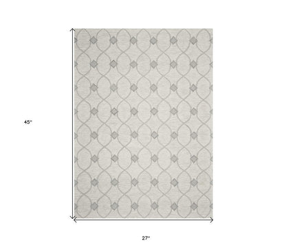 2' X 4' Ivory And Gray Wool Ogee Hand Tufted Area Rug