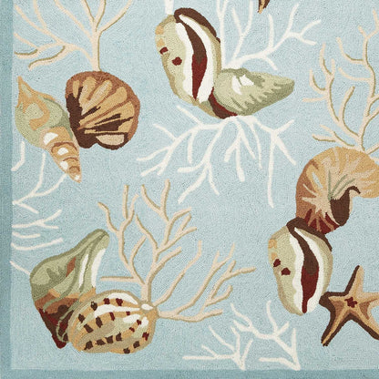 3' X 5' Blue Corals And Shells Area Rug