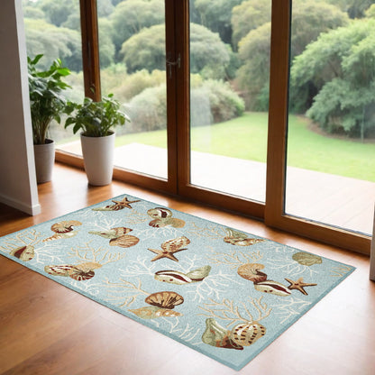 3' X 5' Blue Corals And Shells Area Rug