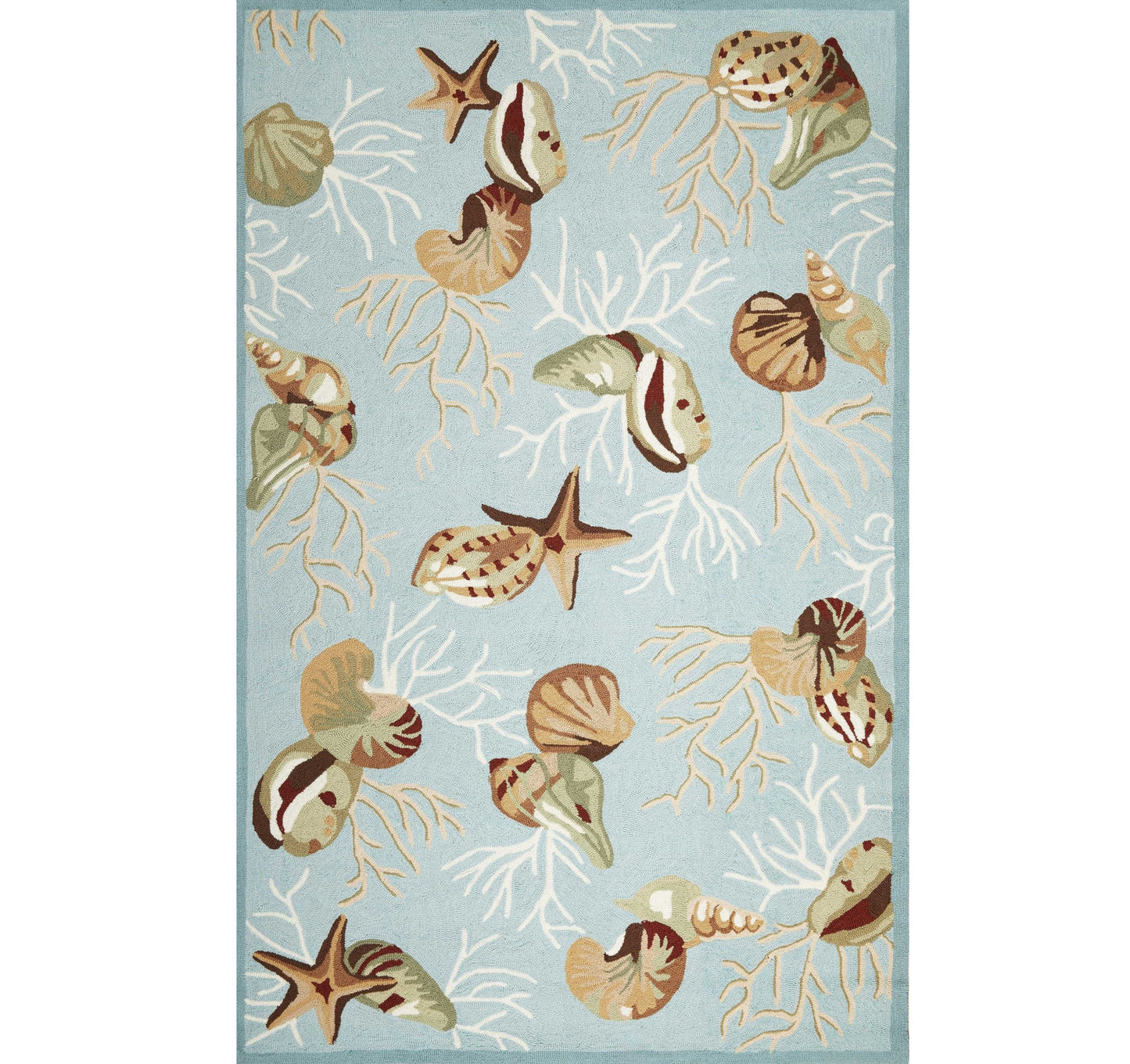 7' Round Blue Shells And Corals Indoor Area Rug