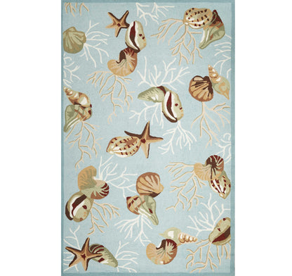 3' X 5' Blue Corals And Shells Area Rug