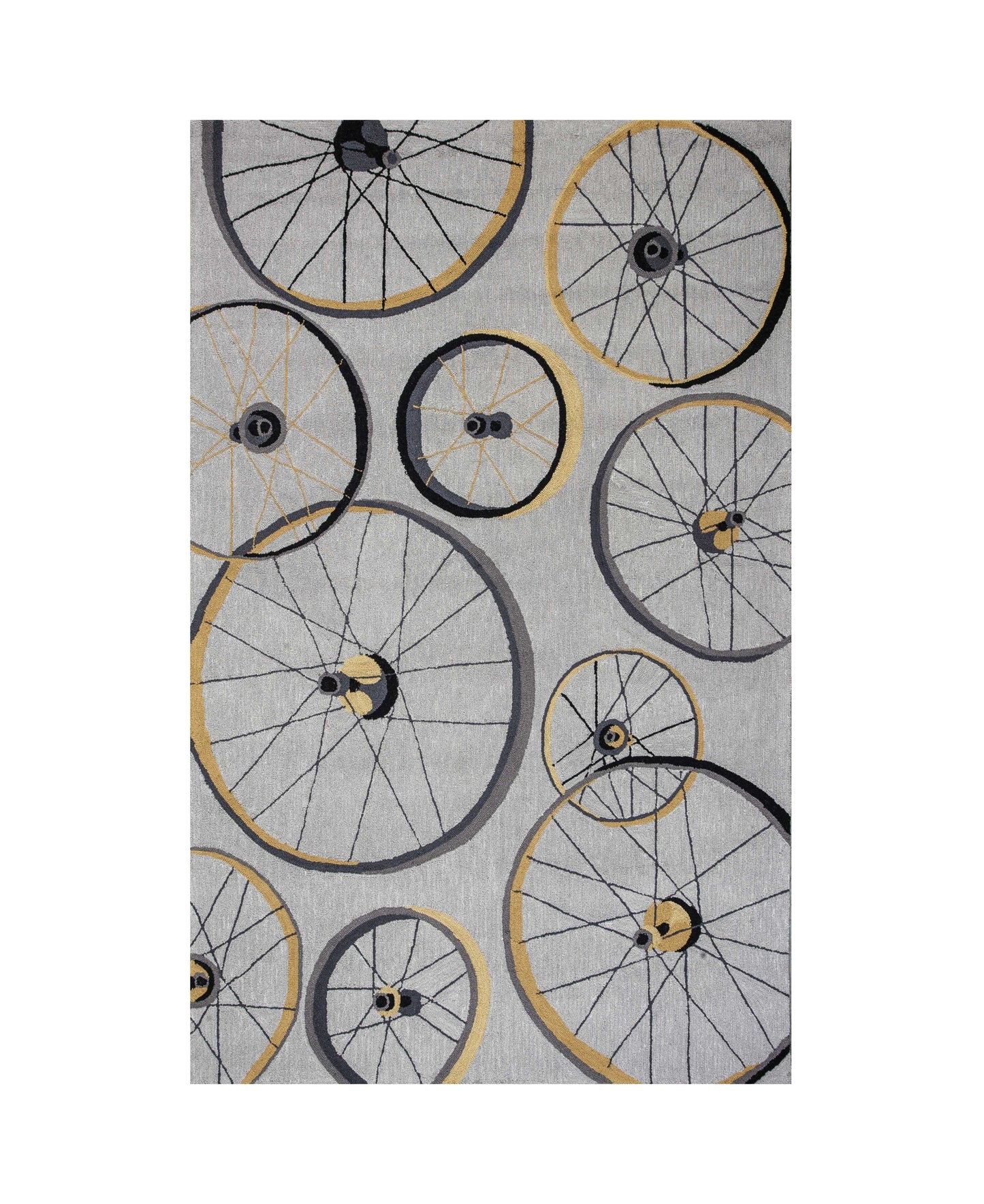 8' Grey Hand Hooked Wheels Round Indoor Area Rug