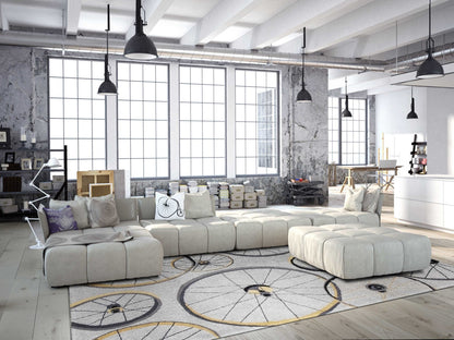 8' Grey Hand Hooked Wheels Round Indoor Area Rug