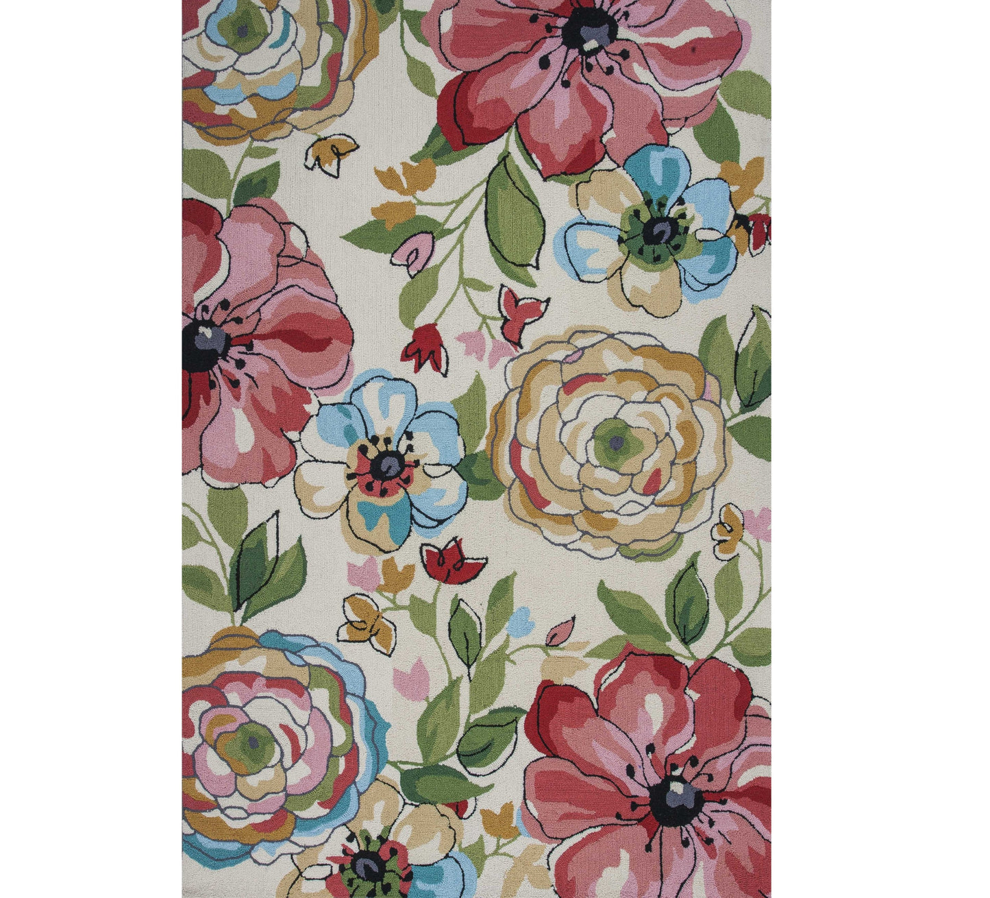 5' X 8' Sand Beige Hand Hooked Oversized Floral Indoor Area Rug