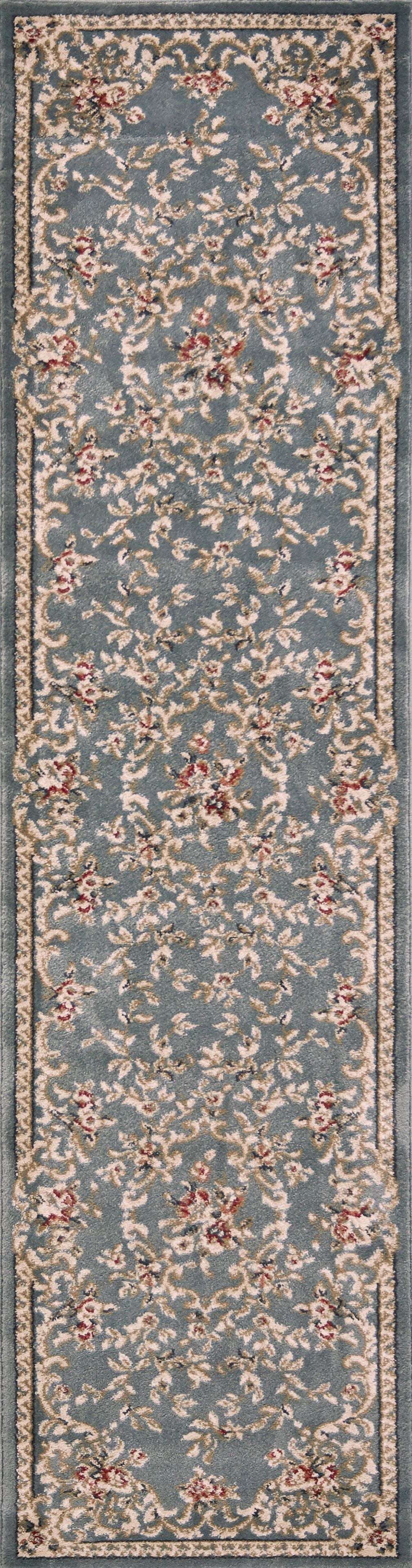 8' X 10' Slate Blue Floral Bordered Indoor Area Rug