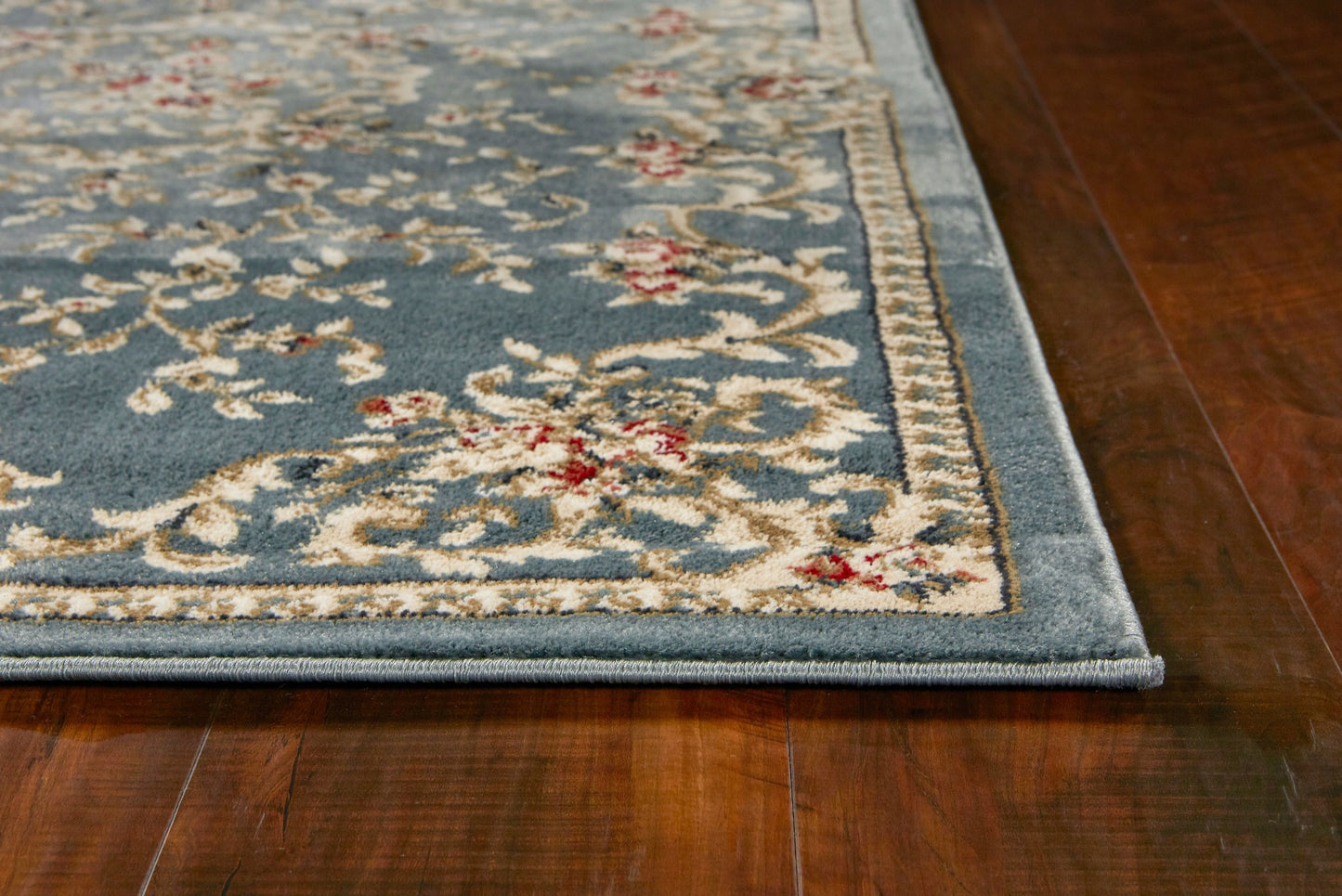 8' X 10' Slate Blue Floral Bordered Indoor Area Rug