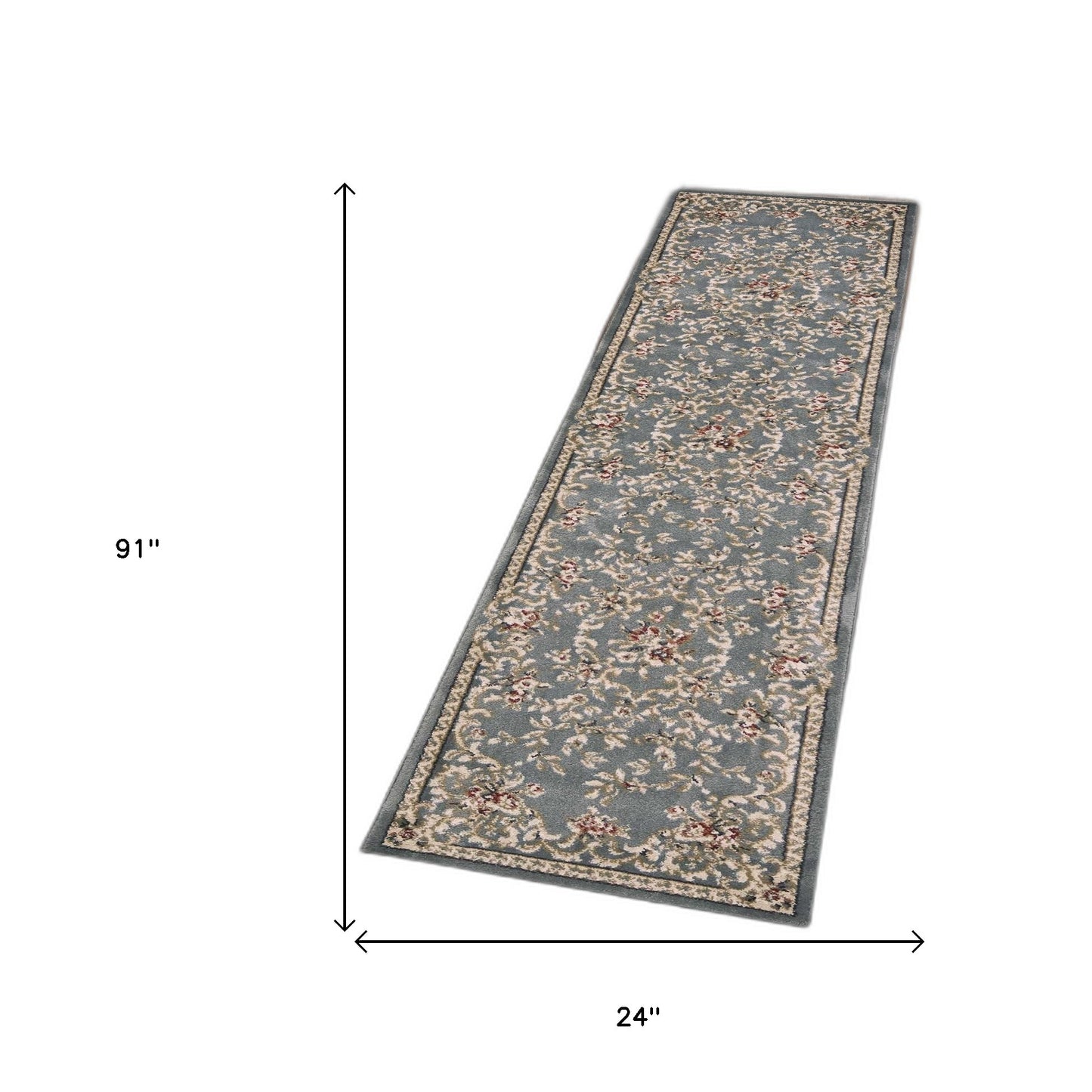 8' X 10' Slate Blue Floral Bordered Indoor Area Rug