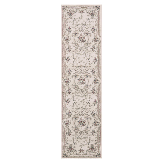 8' Ivory Bordered Floral Indoor Runner Rug