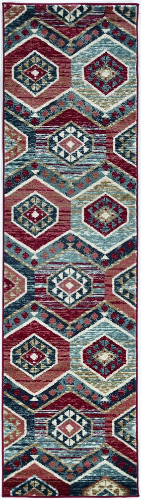 5' X 8' Red And Blue Geometric Area Rug