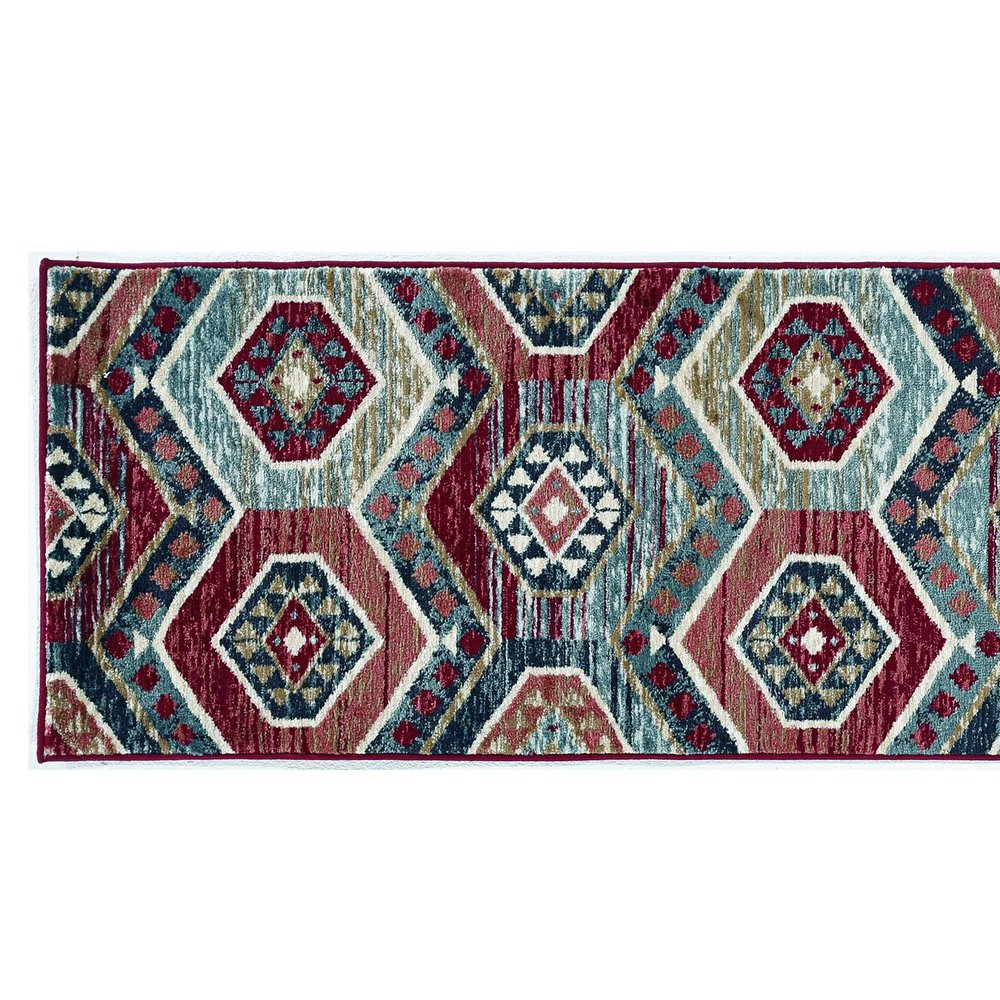 5' X 8' Red And Blue Geometric Area Rug