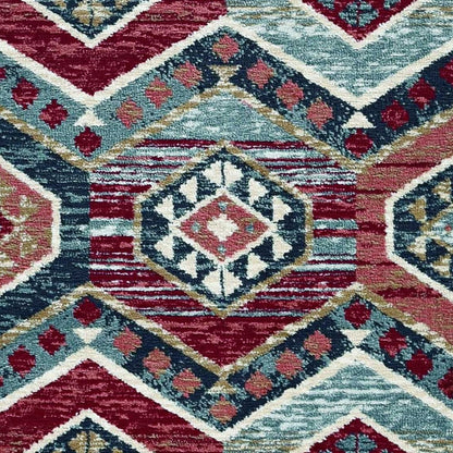 5' X 8' Red And Blue Geometric Area Rug