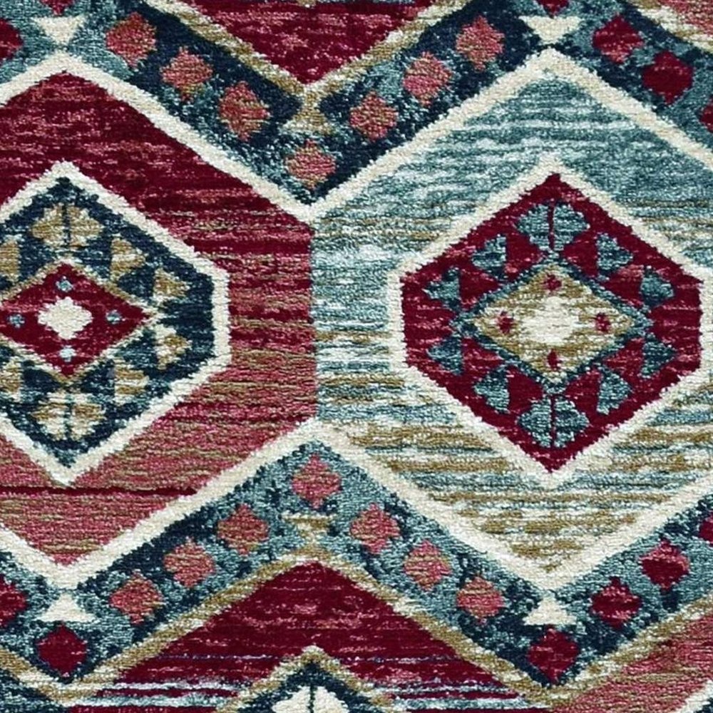 5' X 8' Red And Blue Geometric Area Rug
