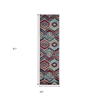 5' X 8' Red And Blue Geometric Area Rug