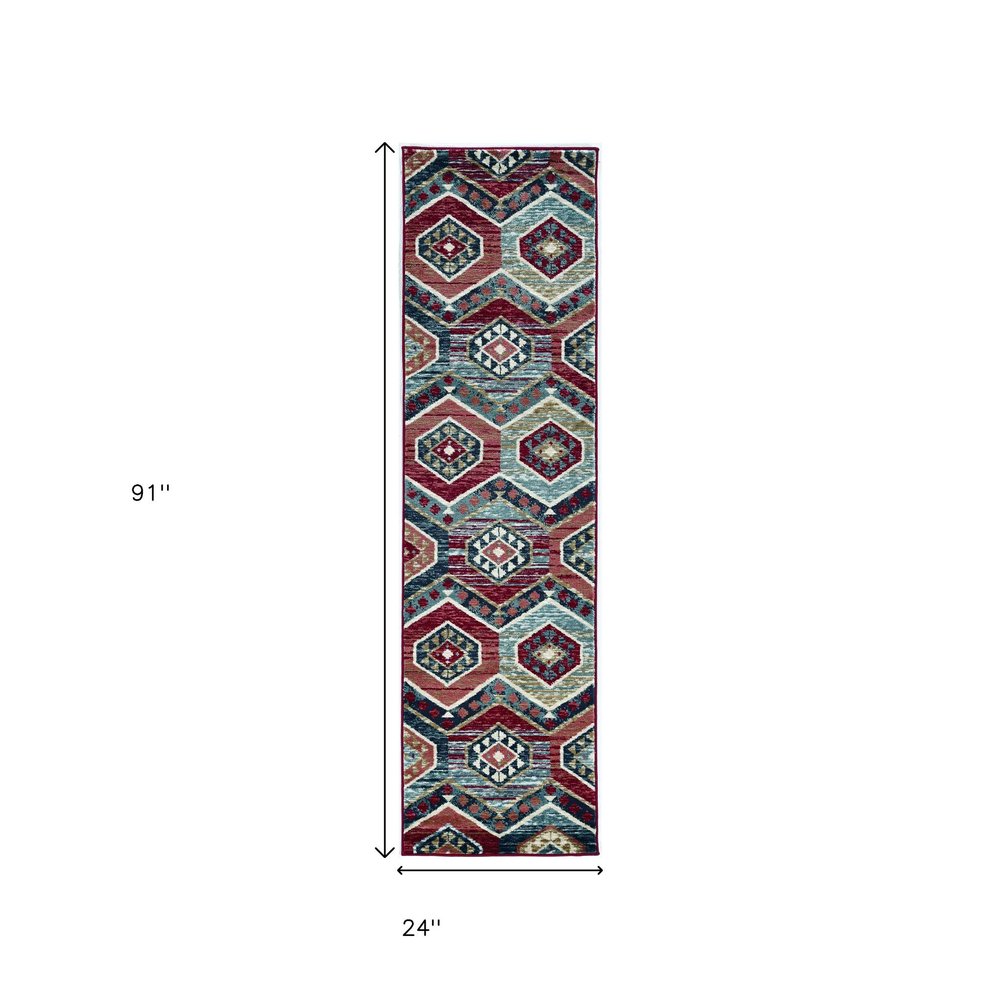 5' X 8' Red And Blue Geometric Area Rug
