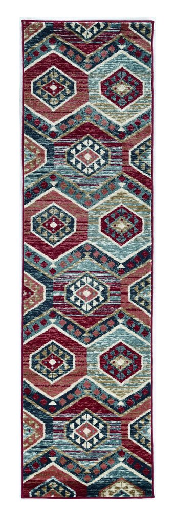 5' X 8' Red And Blue Geometric Area Rug