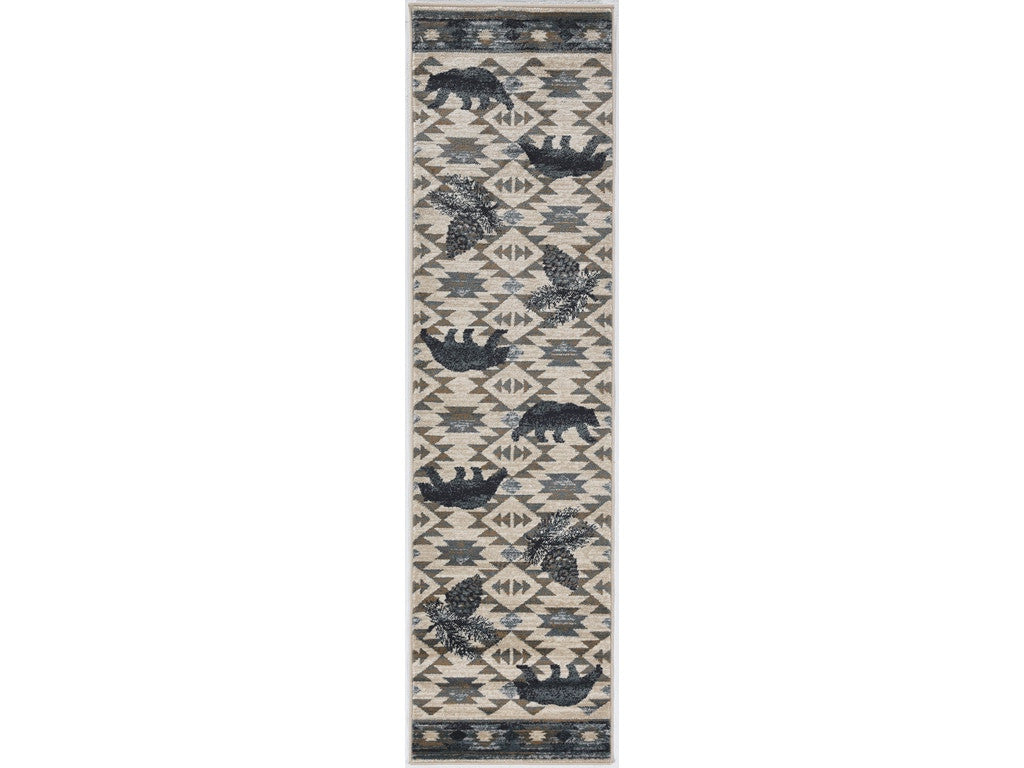 9'X12' Ivory Blue Machine Woven Geometric Lodge Indoor Area Rug