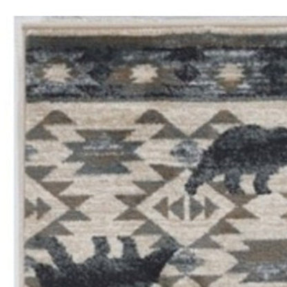 8' Ivory And Blue Southwestern Round Rug