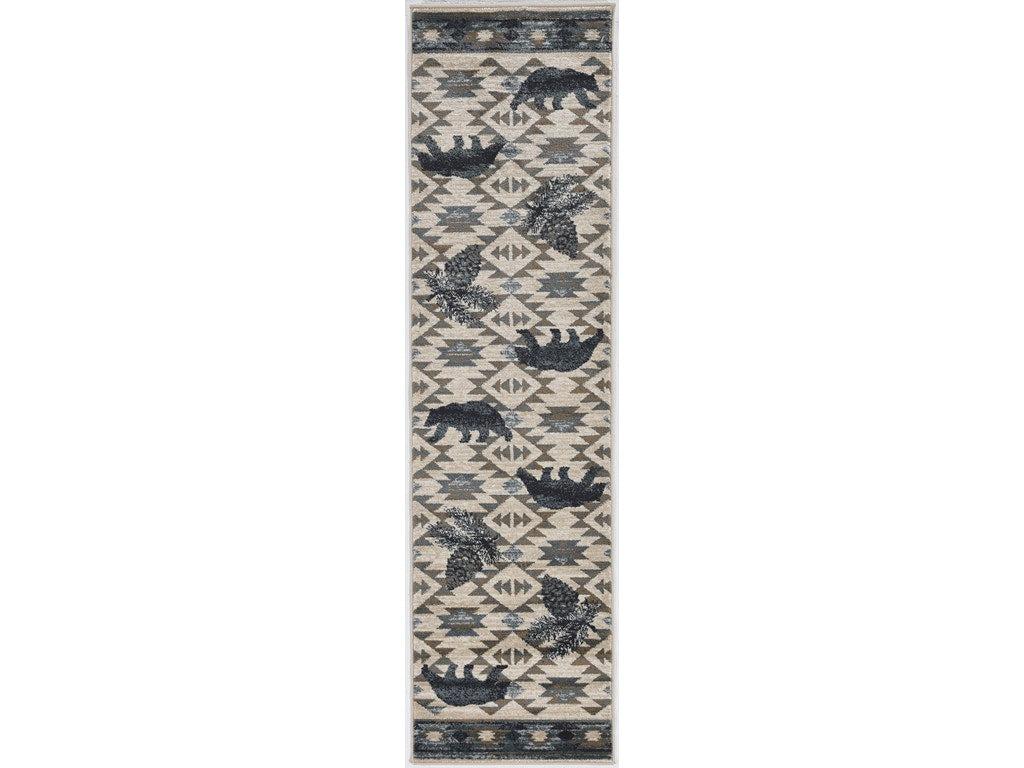 9'X12' Ivory Blue Machine Woven Geometric Lodge Indoor Area Rug