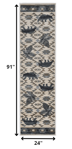 9'X12' Ivory Blue Machine Woven Geometric Lodge Indoor Area Rug