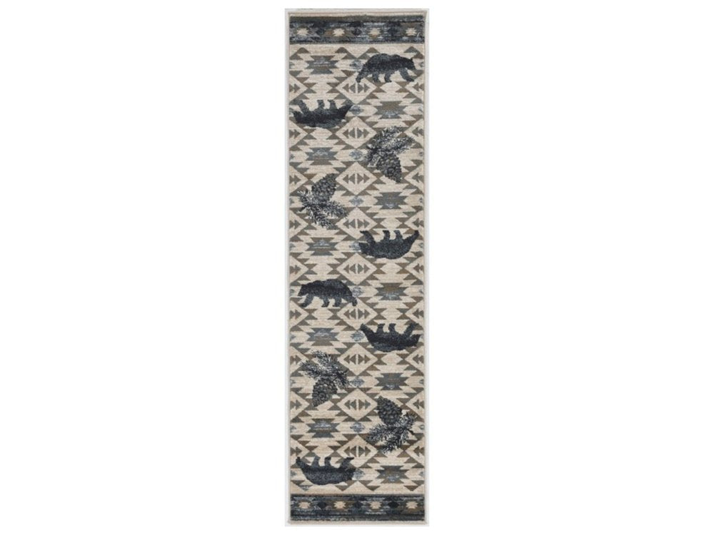 8' Ivory And Blue Southwestern Round Rug