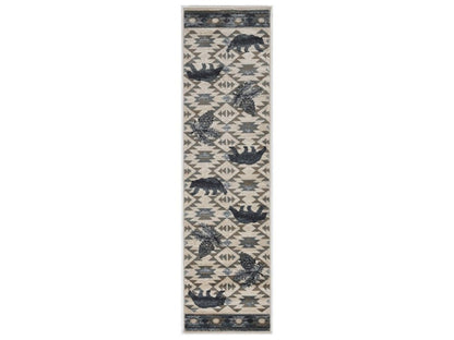 8' Ivory And Blue Southwestern Round Rug
