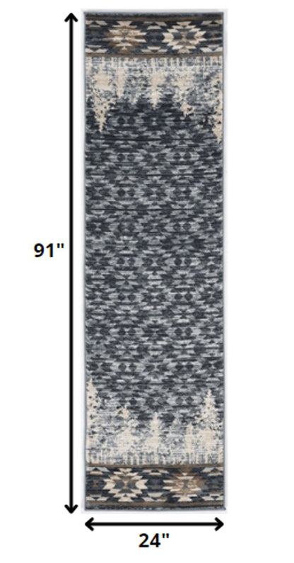 9' X 12' Slate Blue Charcoal And Beige Woodland Lodge Area Rug