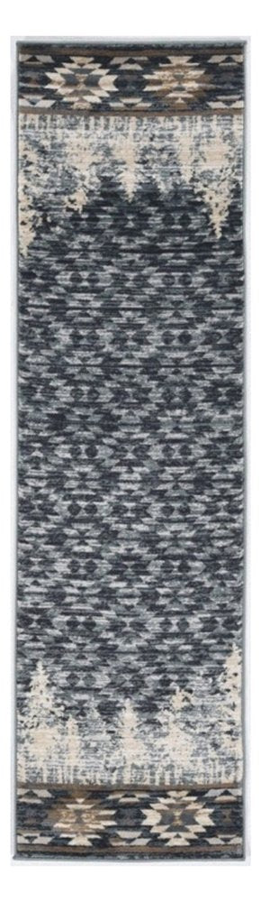 9' X 12' Slate Blue Charcoal And Beige Woodland Lodge Area Rug