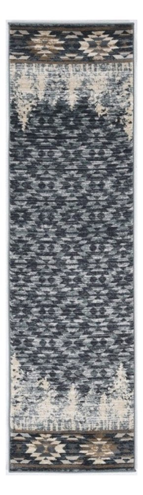 8' Slate Blue And Ivory Southwestern Round Rug