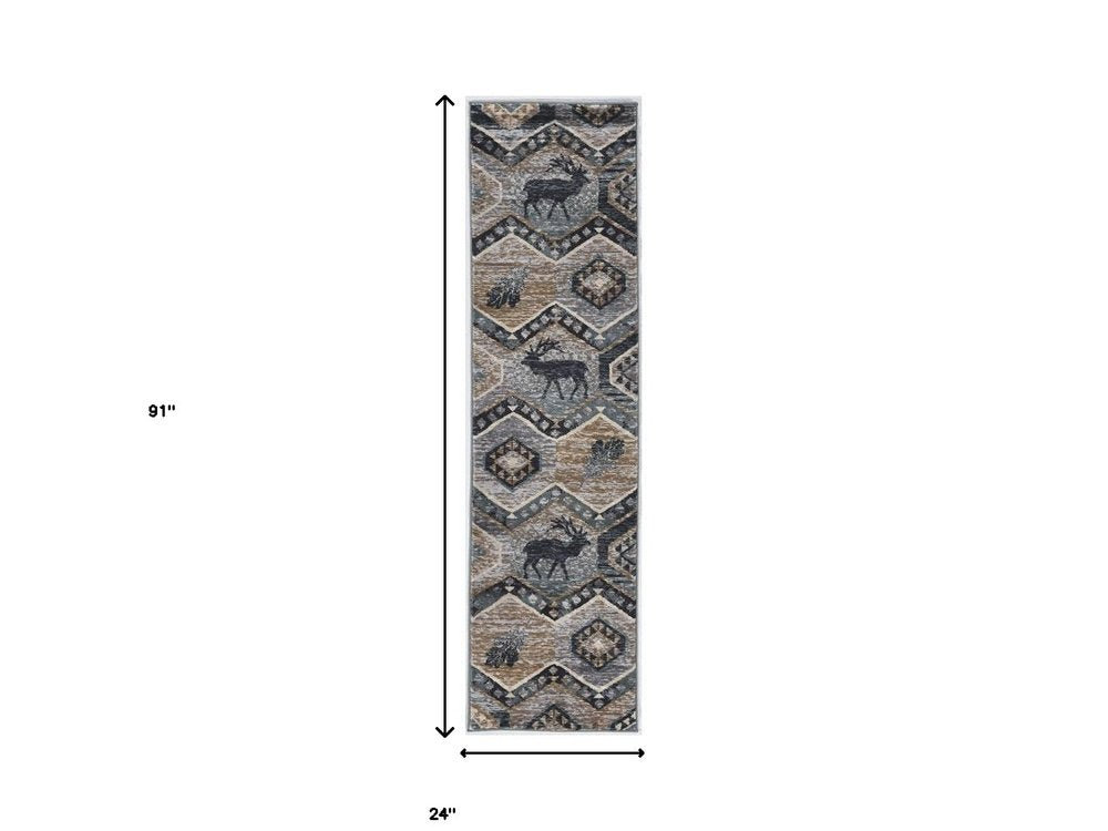 8' Blue And Green Woodland Lodge Round Rug