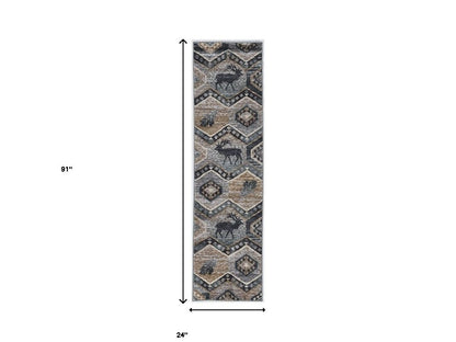 8' Blue And Green Woodland Lodge Round Rug