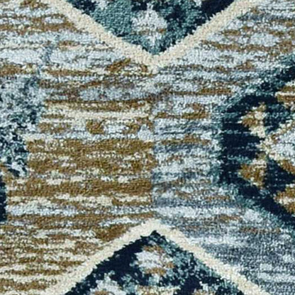 8' Blue And Green Woodland Lodge Round Rug