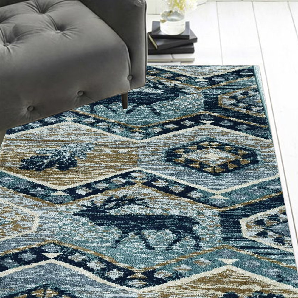 8' Charcoal Gray And Tan Woodland Lodge Runner Rug