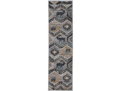 8' Blue And Green Woodland Lodge Round Rug