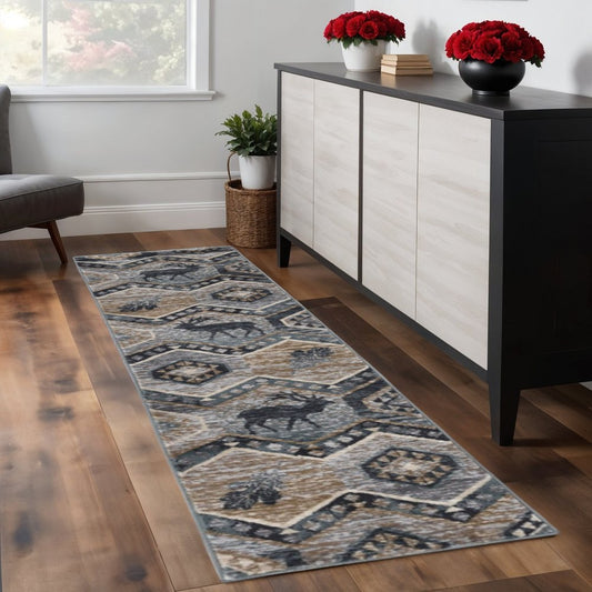 5' X 8' Blue And White Woodland Lodge Area Rug