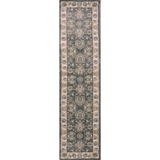 9' X 12' Grey Ivory Bordered Floral Indoor Area Rug