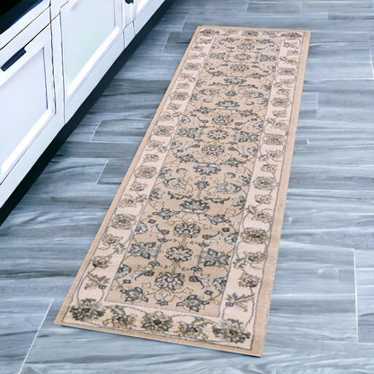 3' X 5' Beige and Ivory Floral Area Rug