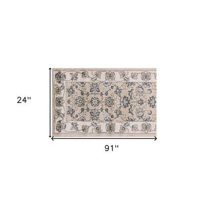 3' X 5' Beige and Ivory Floral Area Rug