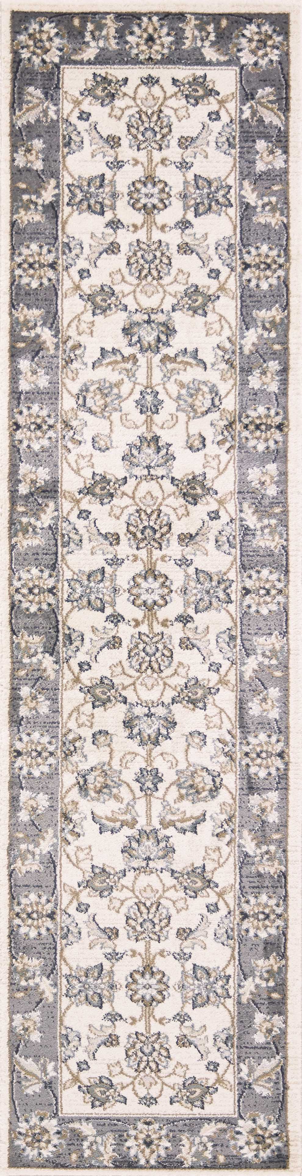 9' X 12' Ivory Grey Bordered Floral Indoor Area Rug