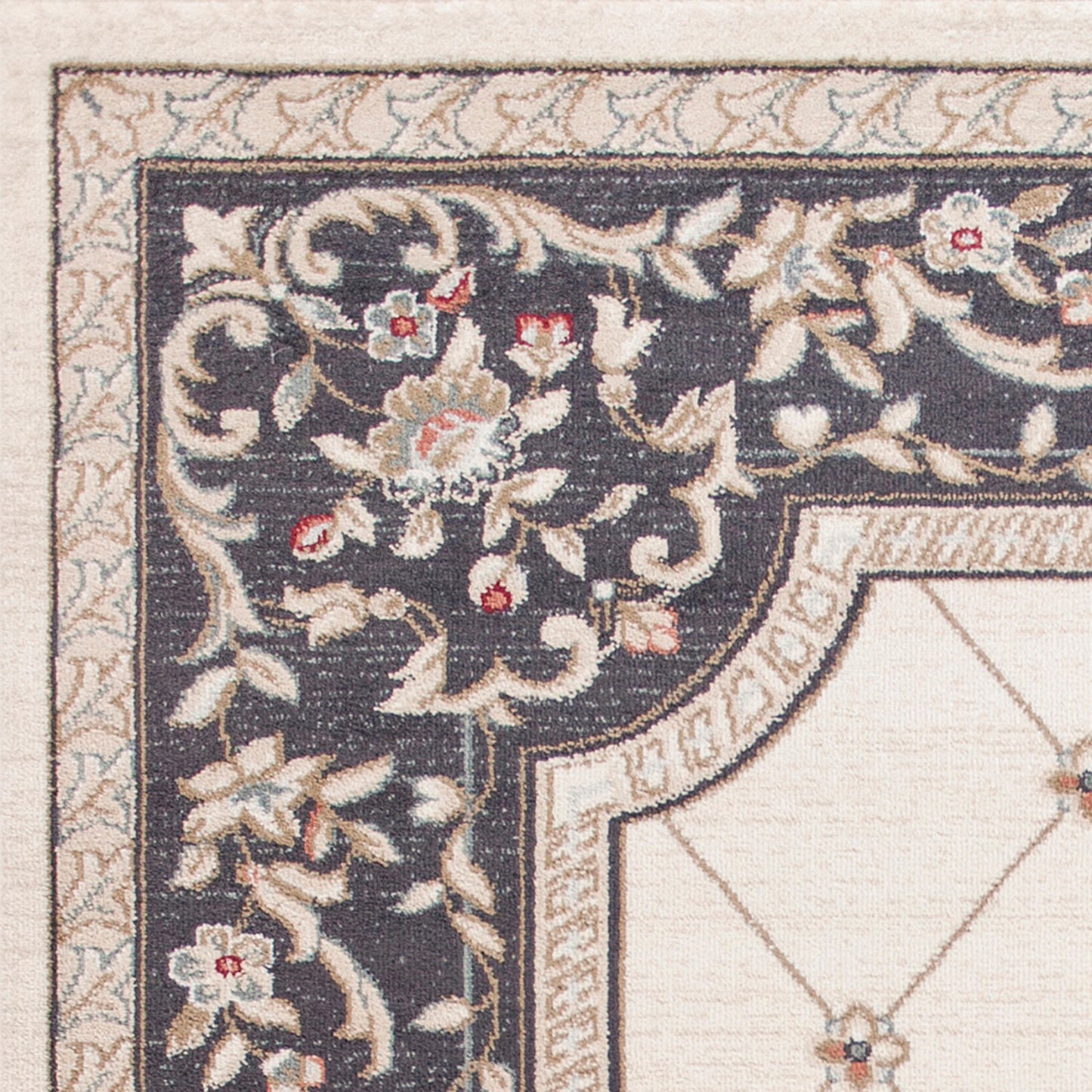 8' X 10' Ivory Grey Floral Indoor Area Rug