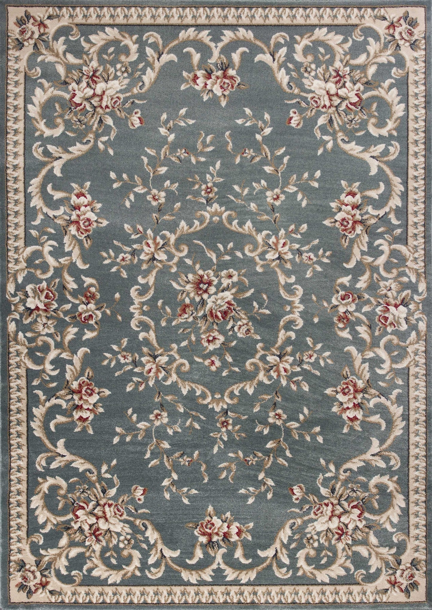 8' X 10' Slate Blue Floral Bordered Indoor Area Rug