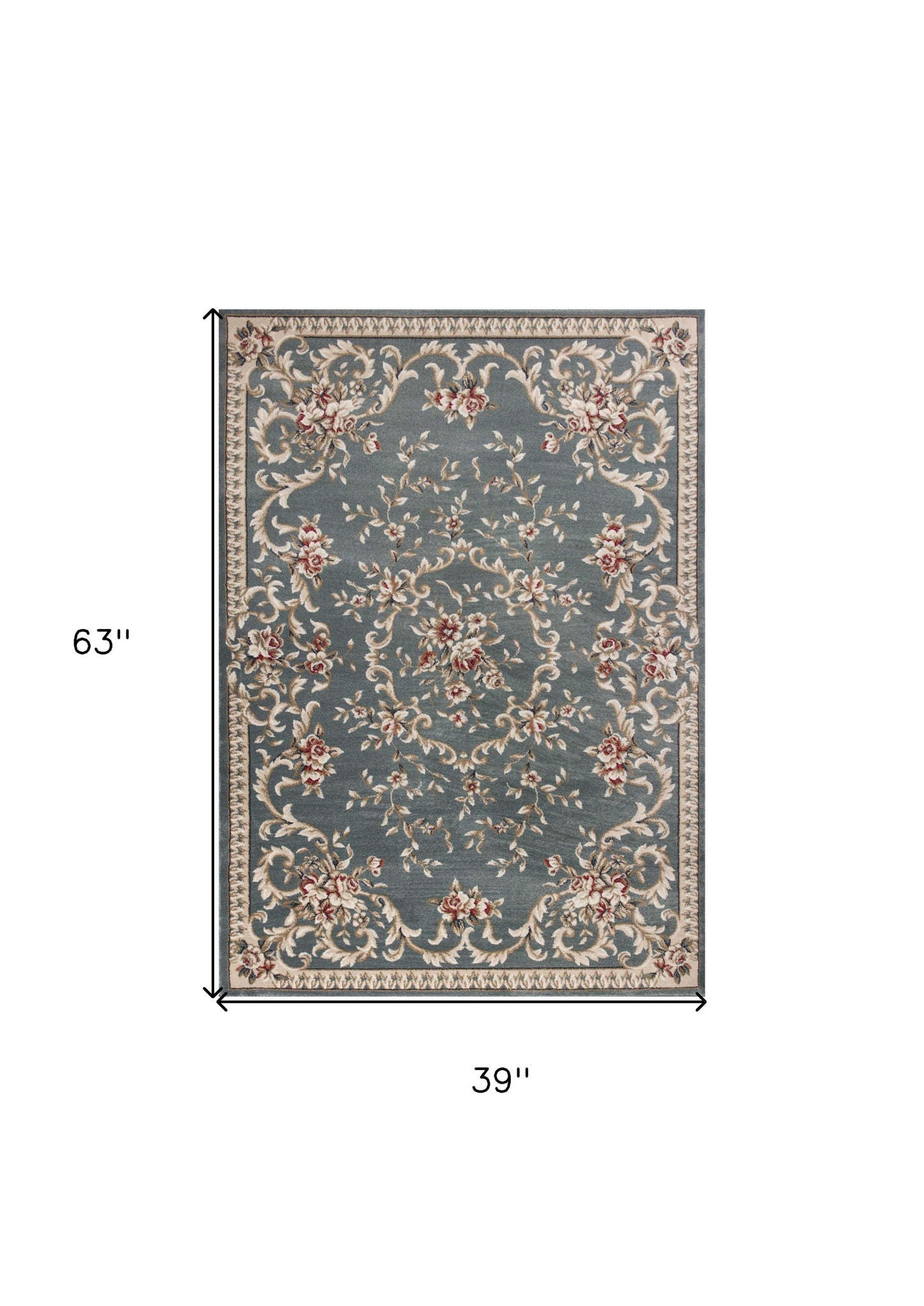 8' X 10' Slate Blue Floral Bordered Indoor Area Rug