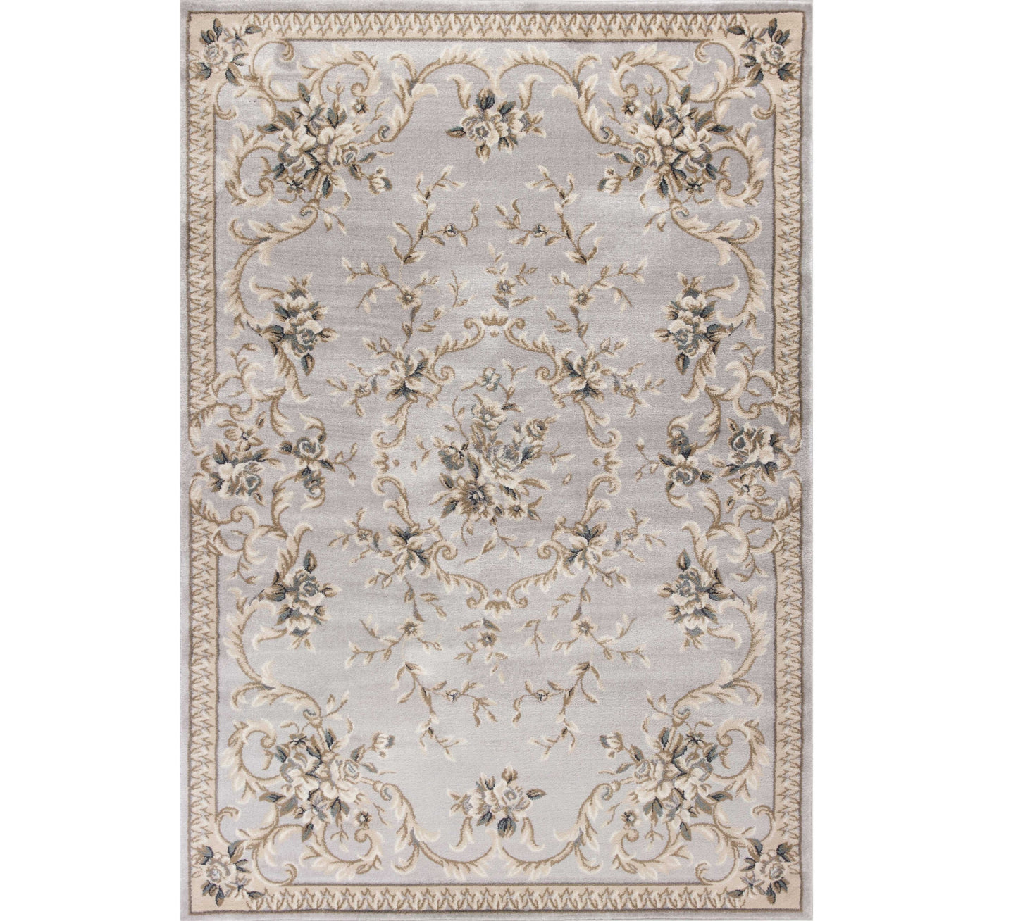 8' Light Grey Floral Round Indoor Area Rug