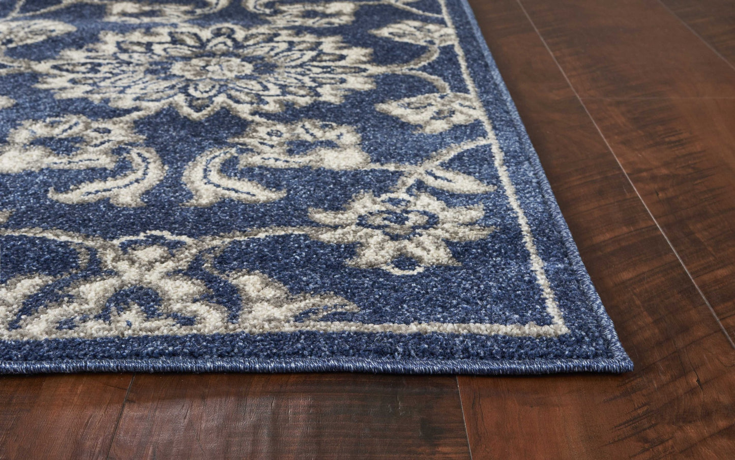 5' X 8' Denim Floral Vines Uv Treated Area Rug