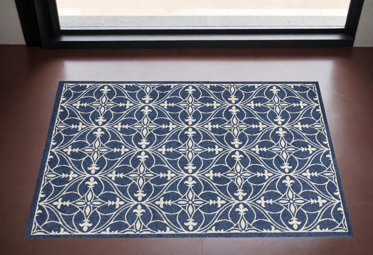 2' X 3' Blue and Ivory Area Rug