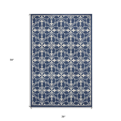 2' X 3' Blue and Ivory Area Rug