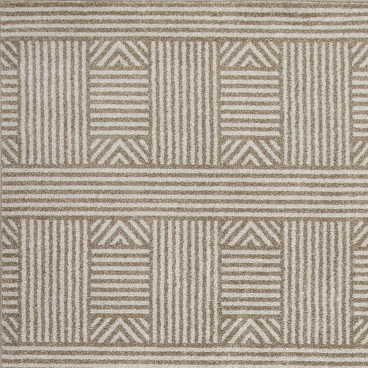 7' X 9' Beige and Ivory Geometric Indoor Outdoor Area Rug