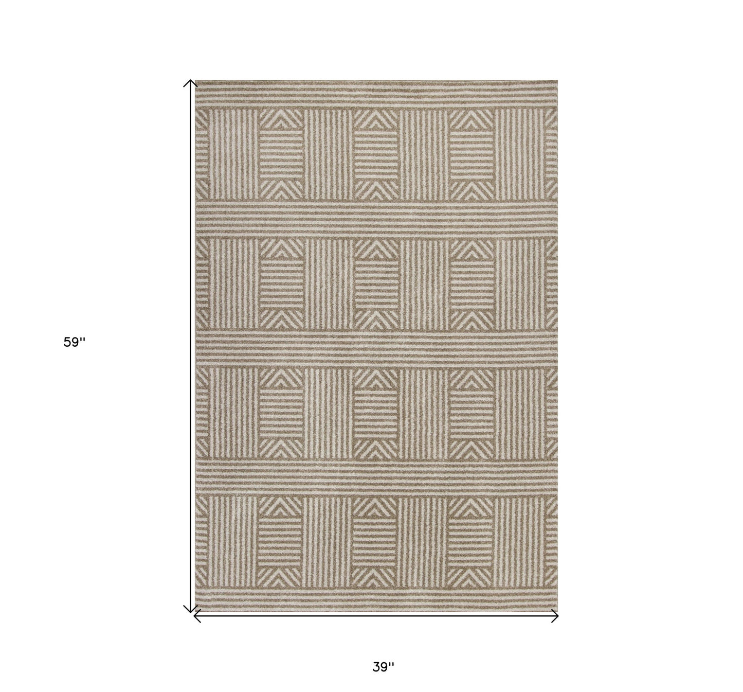 3' X 5' Beige and Ivory Geometric Indoor Outdoor Area Rug