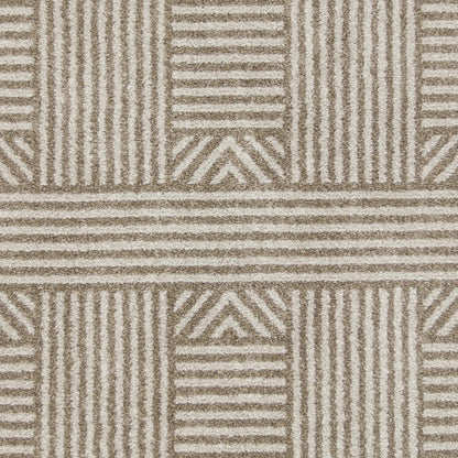 7' X 9' Beige And Ivory Geometric Indoor Outdoor Area Rug